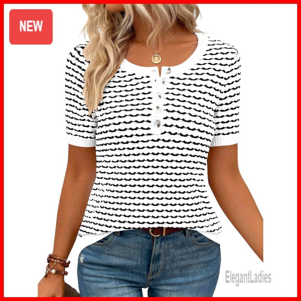 Lightweight Short Sleeve Sweater Henley Pullover Business Casual Top
